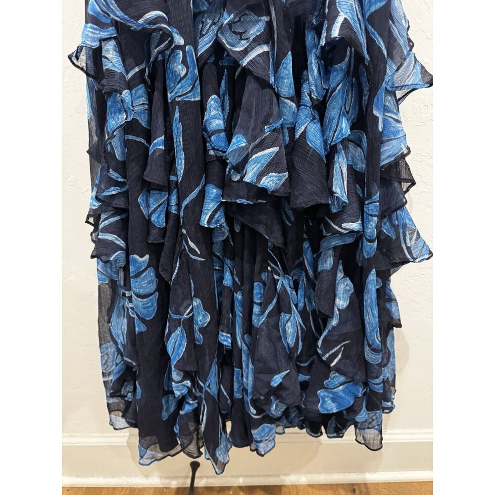 PatBO Nightflower Bustier Floral Indigo Blue Ruffle Maxi Dress Size 6 $1100 - Picture 9 of 12